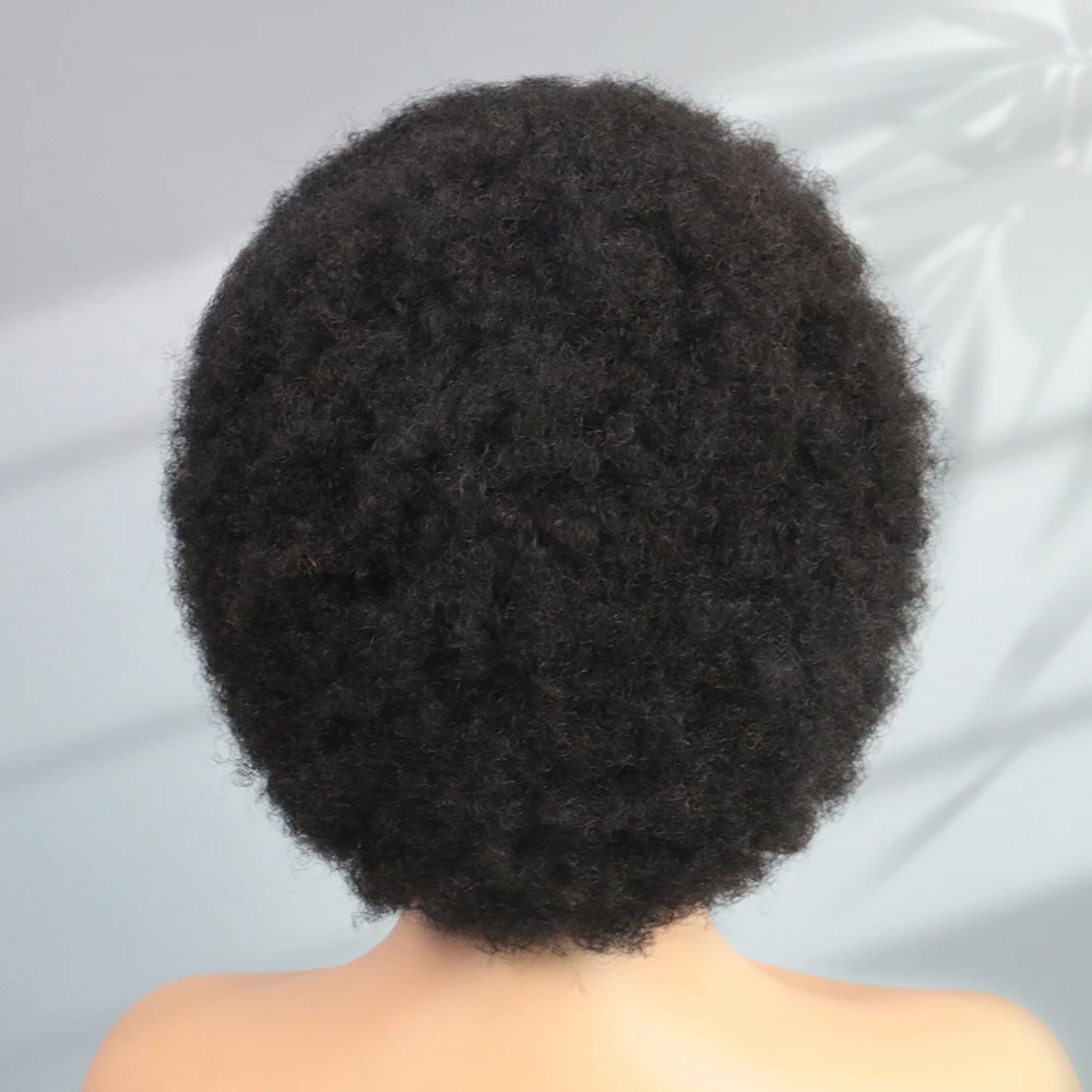 Perruque Bob Lace Front Wig brésilienne Remy naturelle, cheveux crépus bouclés, afro, 13 age, densité 200, naissance de cheveux naturelle