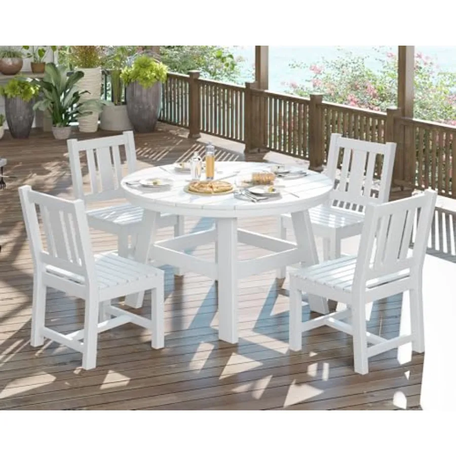 

Комплект уличной мебели из 5 предметов: стол и стулья из HDPE с отверстием для зонта, для сада, двора, у моря, всепогодный, белый