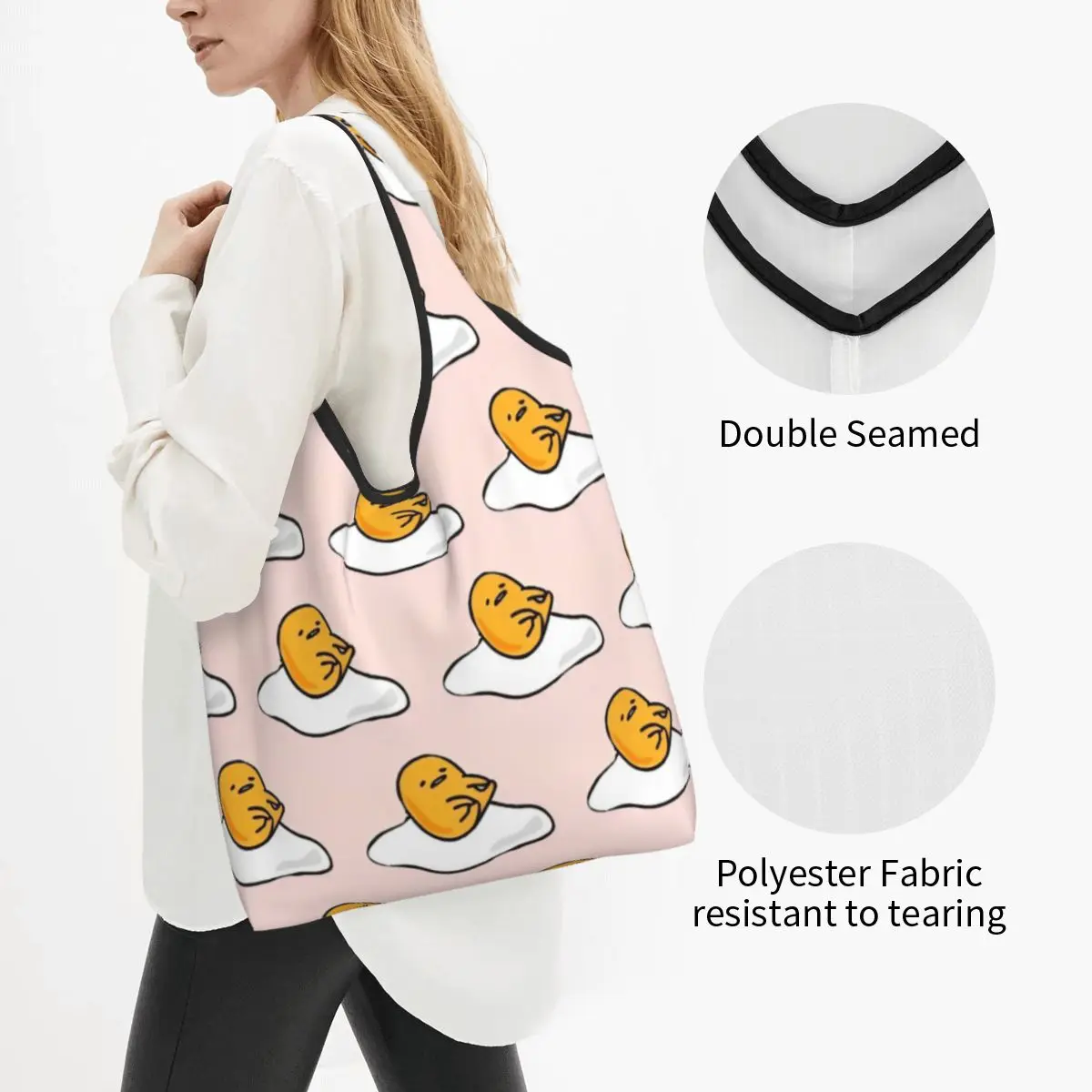 Sanrio Gudetama Egg Printed Shopper Bag Shopping Bags Female Outdoor Polyester Tote Bag Modern Print Handbags