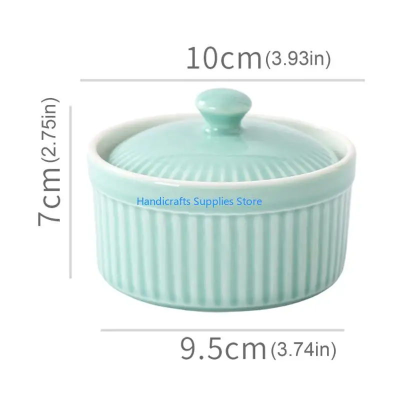 R1WA Porcelain Ramekin Baking Bowl With Cover For Microwave And Oven Use