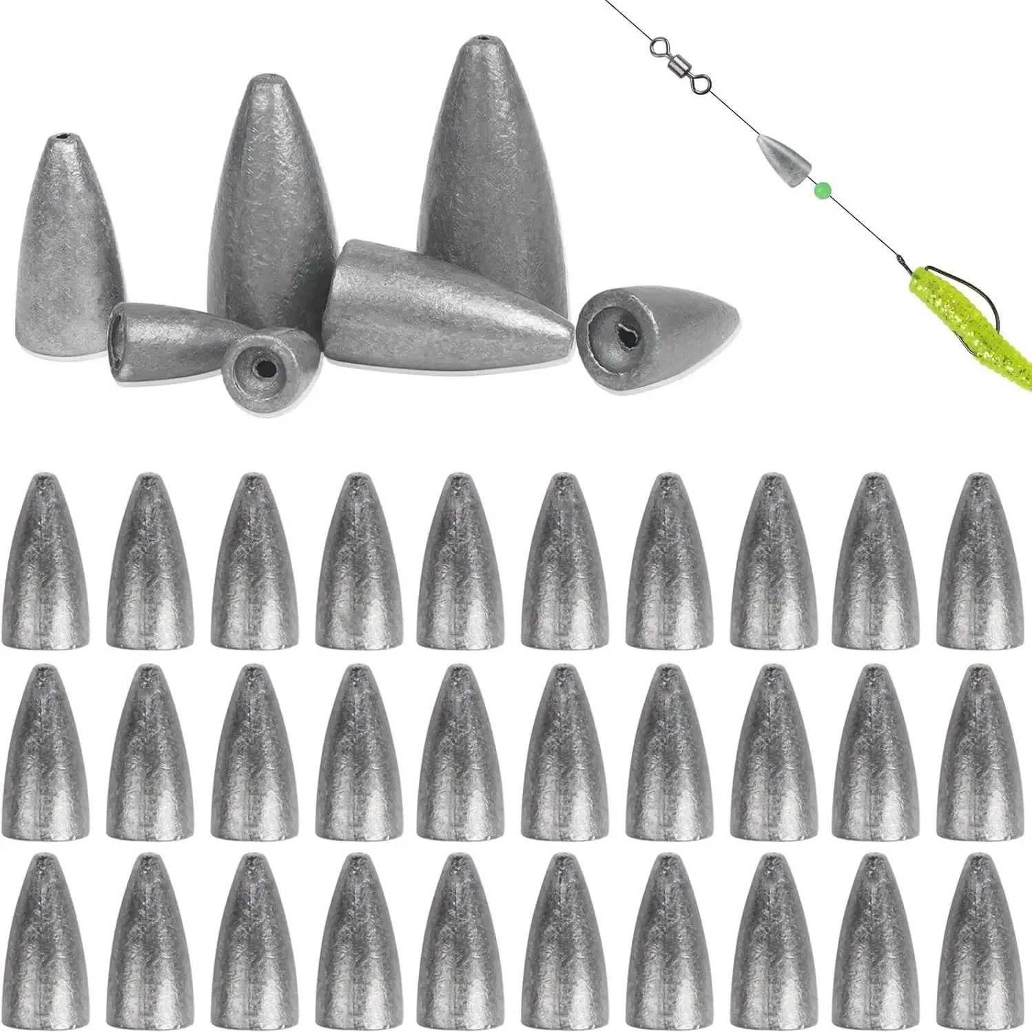 30-teiliges Sinker-Set für Angelgewichte, kugelförmige Blei-Sinker, Blei-Anhänger für Explosionshaken, Hohlkern, Angelgeräte – Detail 1