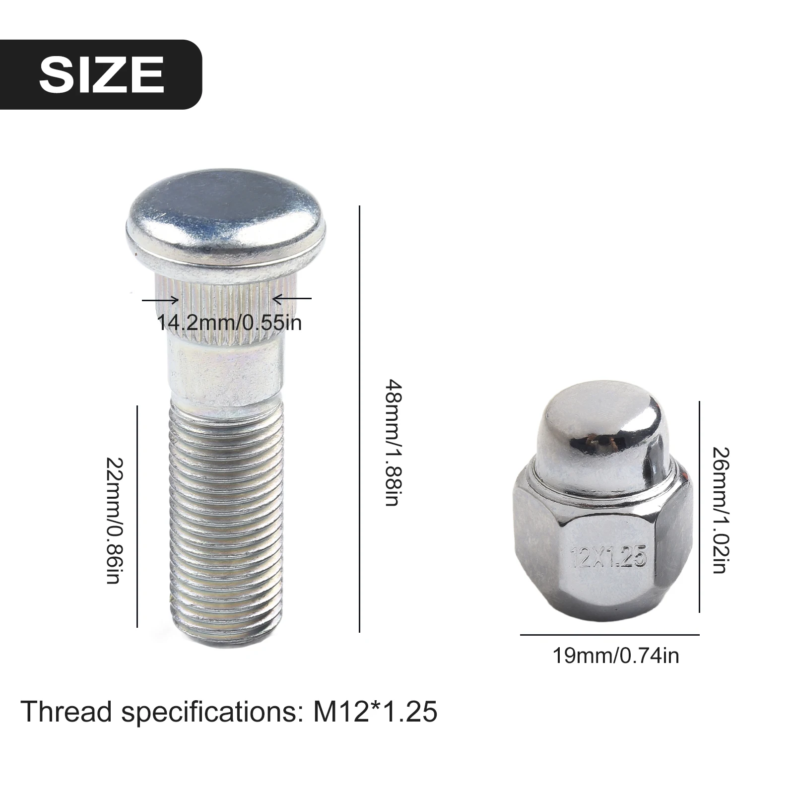 M12*1.25 Wheel Hub Bolt Stud & Nut SET ​for Forester 2009-2019  28365FE001 & 28171AJ000 For Ascent 2019 For BRZ 2013-2019