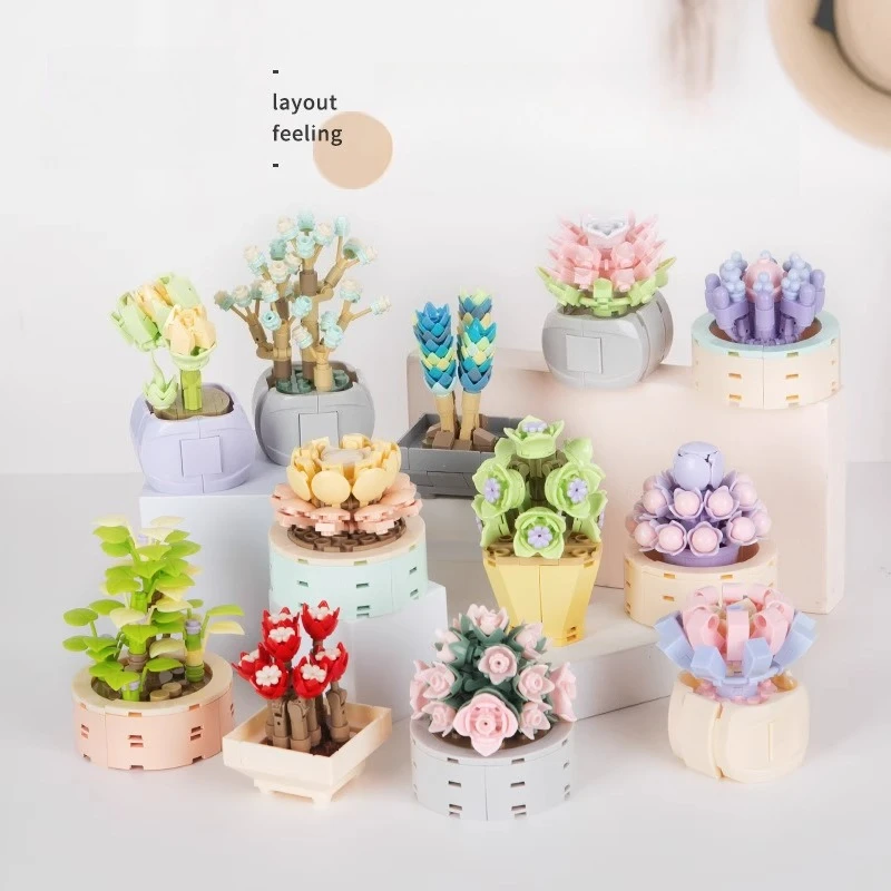 

SEMBO Succulent Building Blocks Children's Educational Assembling Plum Blossoms and Gypsophila Plant Ornaments Model Toys Gifts