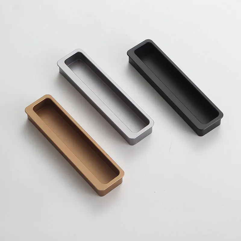 Aluminum Alloy Embedded Concealed Cabinet Handles Invisible Door Handle Matte Black Wardrobe Pulls Minimalism Furniture Hardware