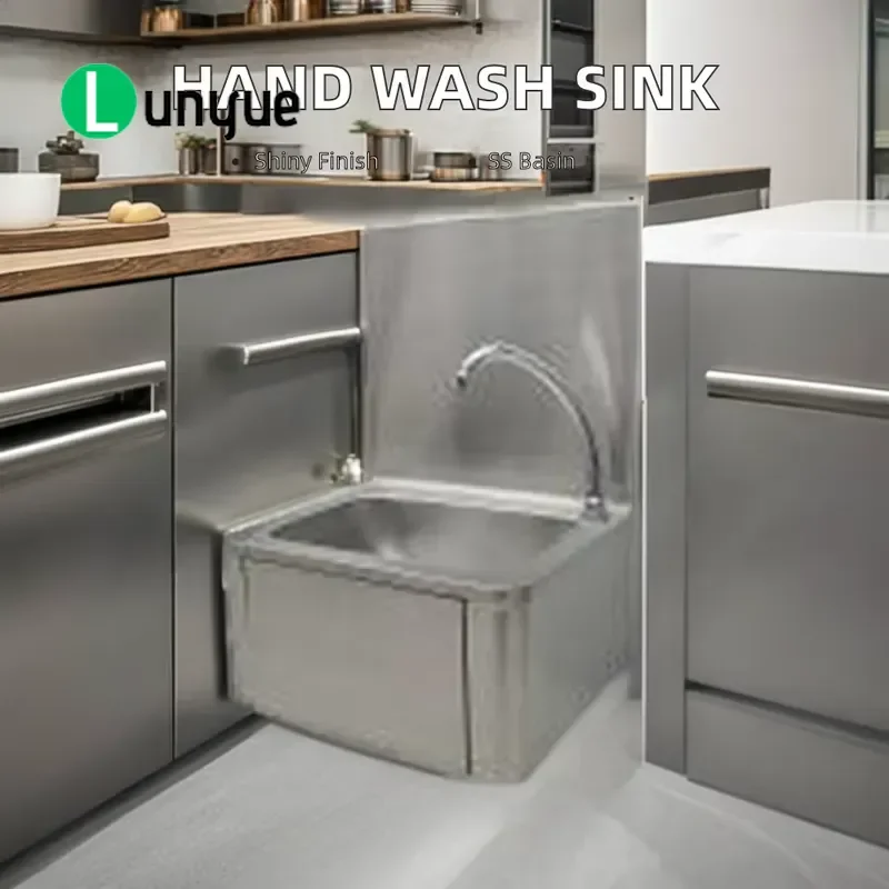 Commercial Stainless Steel Wash Basin European Style Knee Operated Hot Cold Pedal Sink for Kitchen Restaurant Heavy Duty