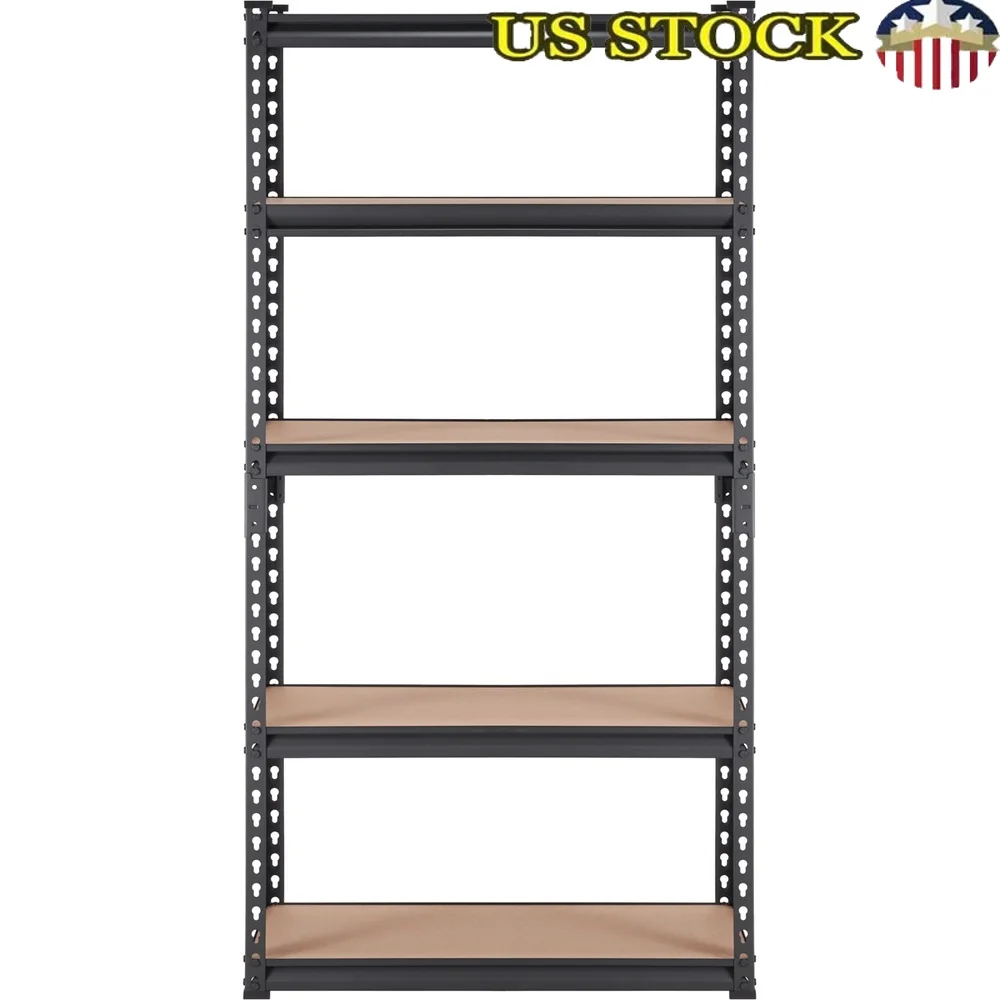 

Heavy Duty 5-Tier Garage Storage Rack SPCC Carbon Steel MDF Boards Adjustable Shelves 2000lbs Capacity Easy Assembly Black