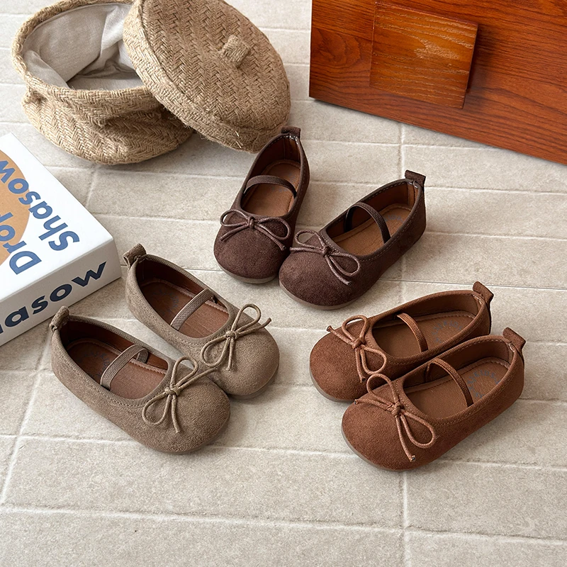 

Children Ballet Flats Shoes with Bow-knot Elastic Band Girls Mary Jane Shoes Soft Sole Retro Style Kids Casual Shoe Simple Style
