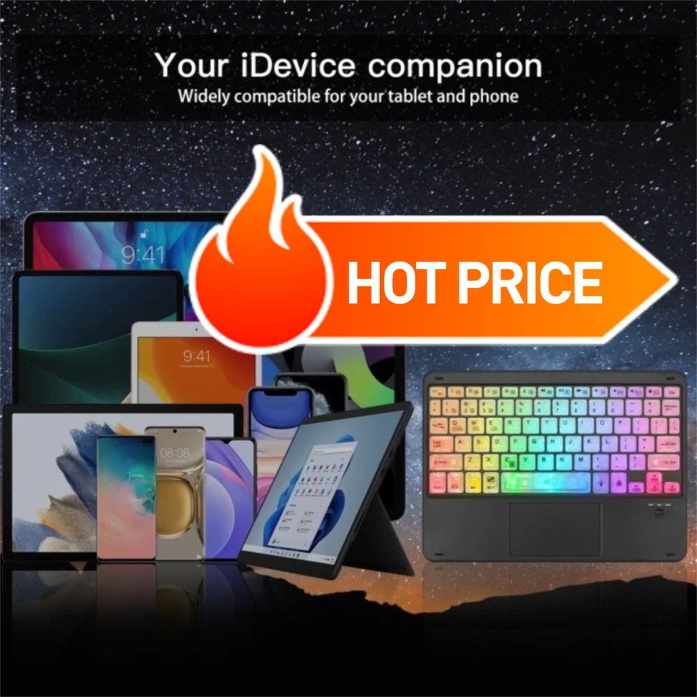 

RGB-подсветка Bluetooth-клавиатура Красочная светящаяся перезаряжаемая беспроводная клавиатура Универсальный тонкий дизайн Портативная клавиатура для ноутбука