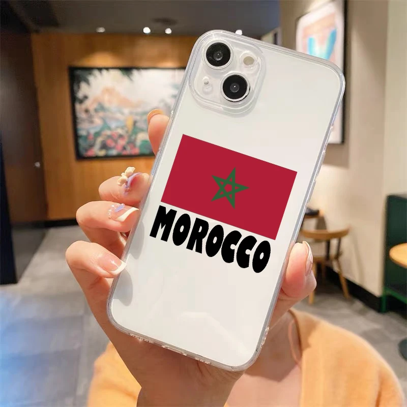 Morocco Flag Soccer Clear Phone Case For iPhone 15 14 13 11 12 Pro Max X XR XS 7 8 Plus SE Soft Cover Luxury Coque Funda Capa