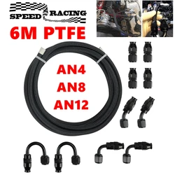 6M AN4 AN8 AN12 PTFE Nylon Braided Fuel Line Hose with 0+45+90+180 Degree Swivel Fuel Hose End Fitting Adapters Kit