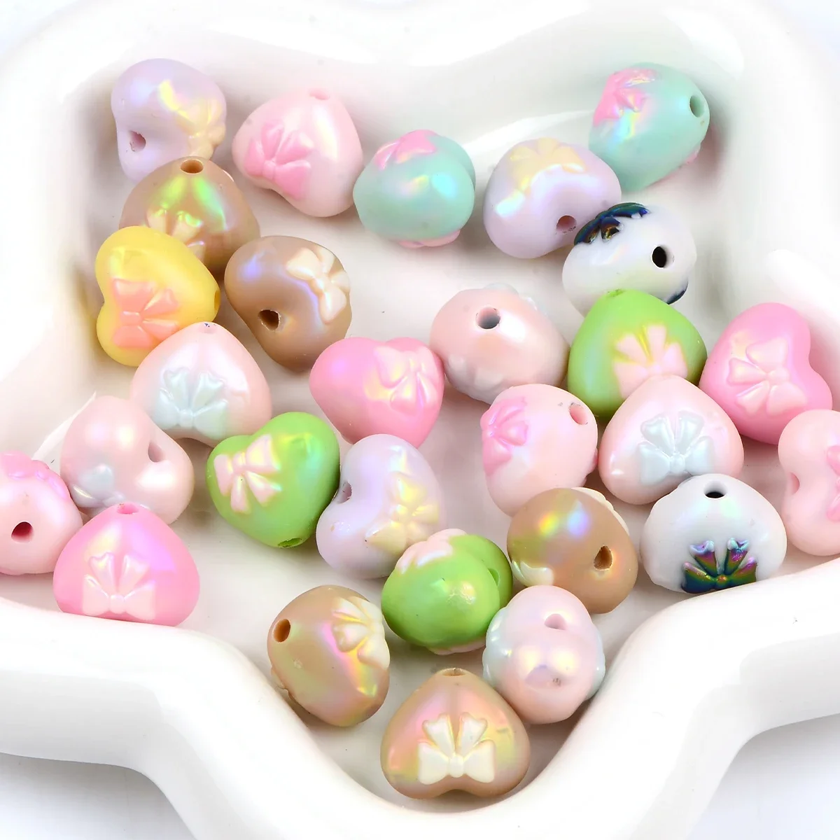 10pcs/20pcs Random Color Love Bow Heart Shape Acrylic Beads For Pen Keychain Handmade DIY Jewelry Making