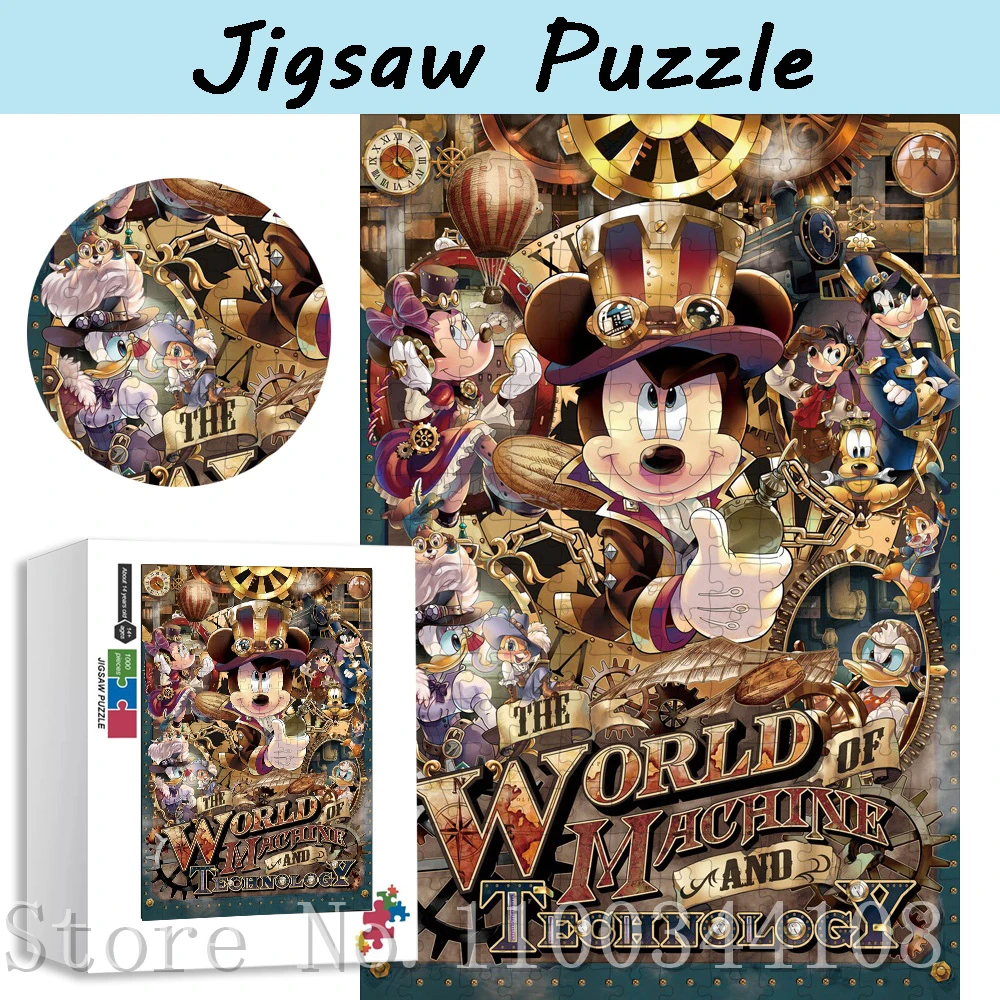 Steampunk Mickey Mouse Jigsaw Puzzles 300/500/1000 Pieces Disney Fan Art Puzzles for Adults Decompressing Assemble Game Toys