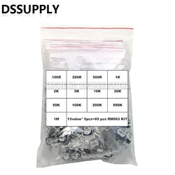 65PCS Sets RM063 Trimmer Potentiometer Adjustable Resistor Kit 500R Ohm,1K 5K 10K 20K 50K 100K 200K 500K 1M Ω Variable Resistors