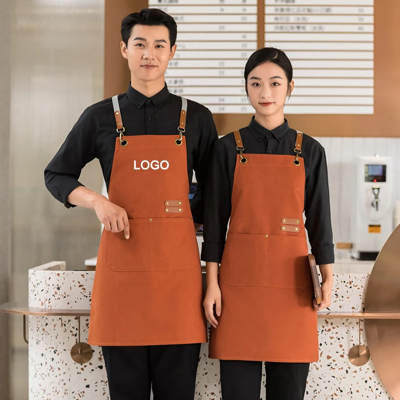 Personalized Adjustable Cross Back Apron Thick 50% Cotton Apron for Cake Shop, Coffee Shop Florist Bib Apron with Pockets