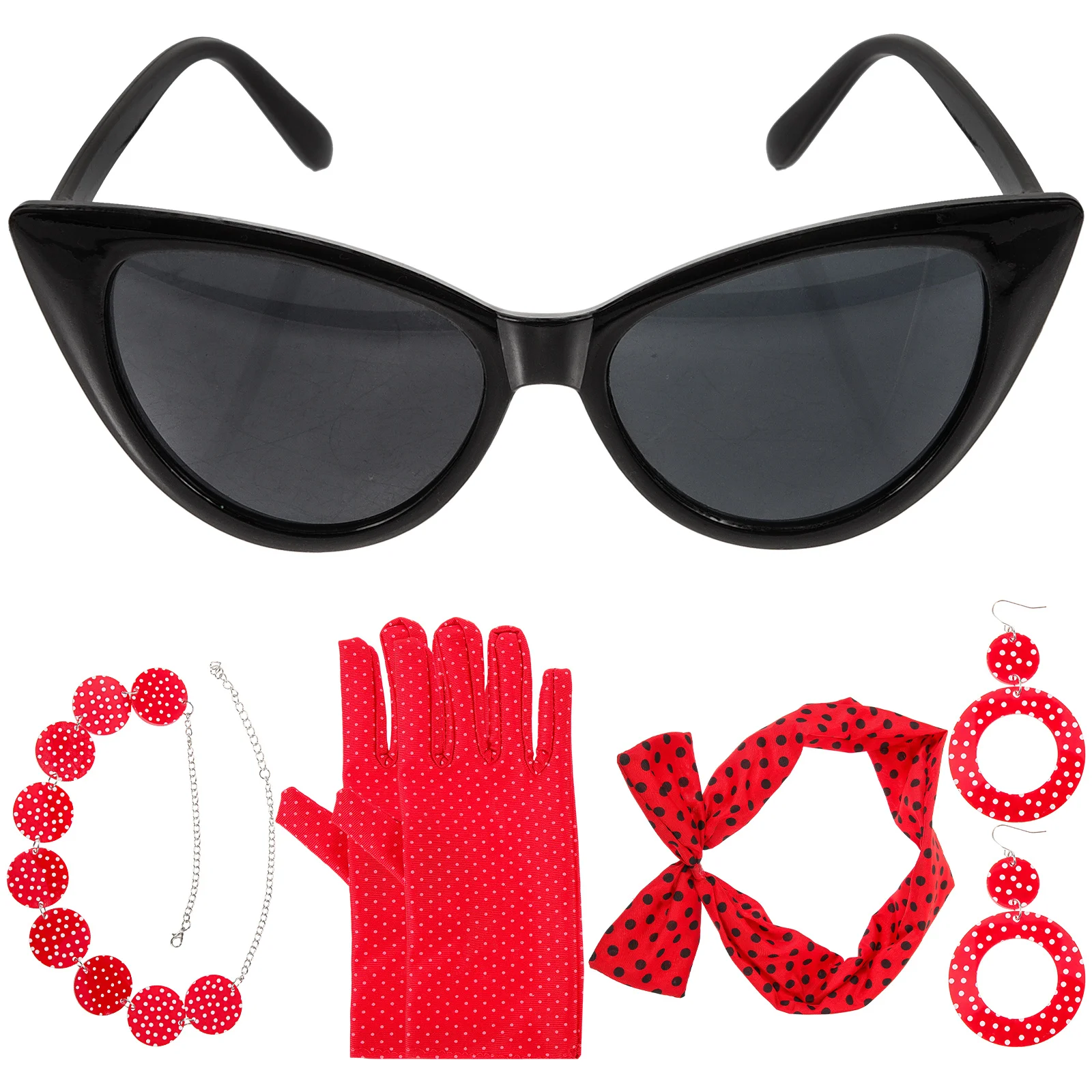 

Retro 50s Costume Accessories Set Women Vintage Necklace Earrings Glasses Headband Cloth Metal Party Role Playing Halloween