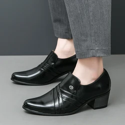 Original Design Hight Quality British Style Leather High-Heeled Shoes For Men's Black Hombre Daily Business Casual Banquet Dress