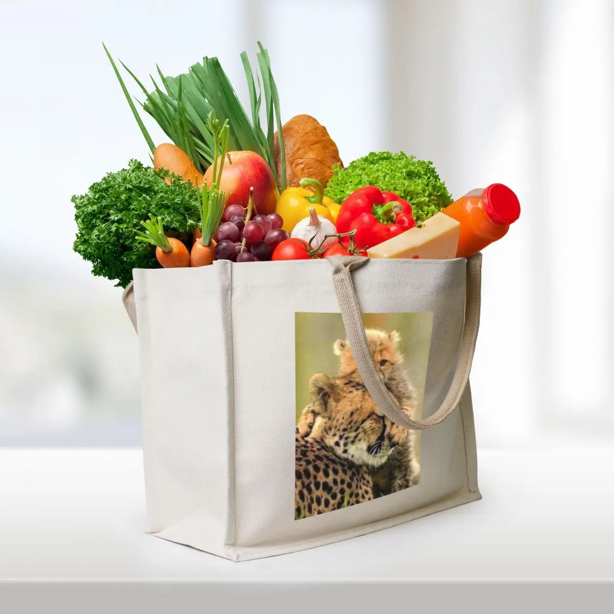 Sweet Cheetah cub hugging Momma Tote Bag shopping bags foldable Canvas bag for women shopper bag woman