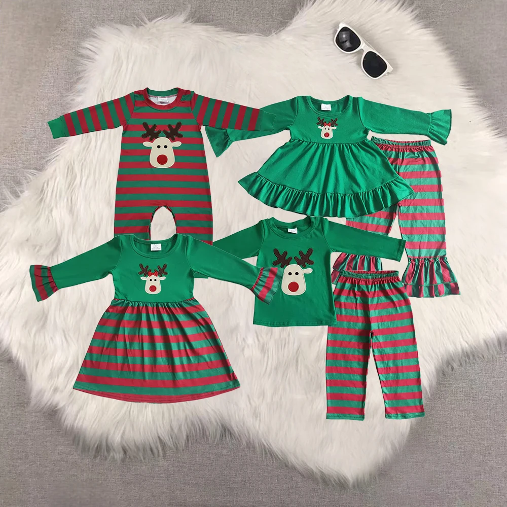 

BLP0008 Wholesale baby rompers kids clothes girl embroidery Christmas long sleeve pants sets Summer Boutique baby boy clothes