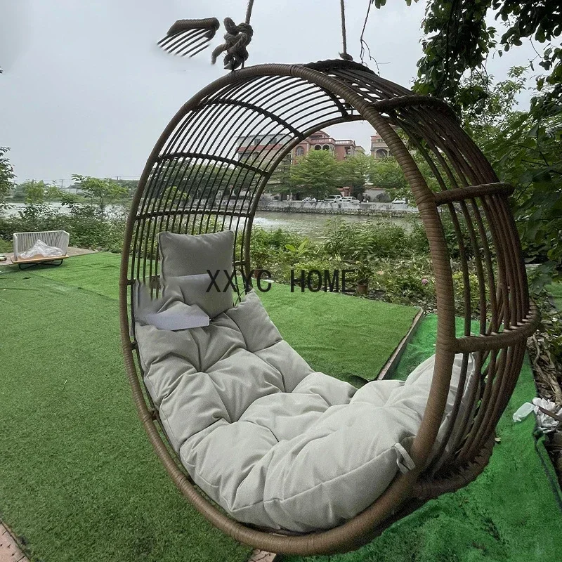 

Outdoor Leisure Sofa Waterproof and Sun Protection Nordic Outdoor Courtyard Garden Terrace Rattan Single Double Swing Glider