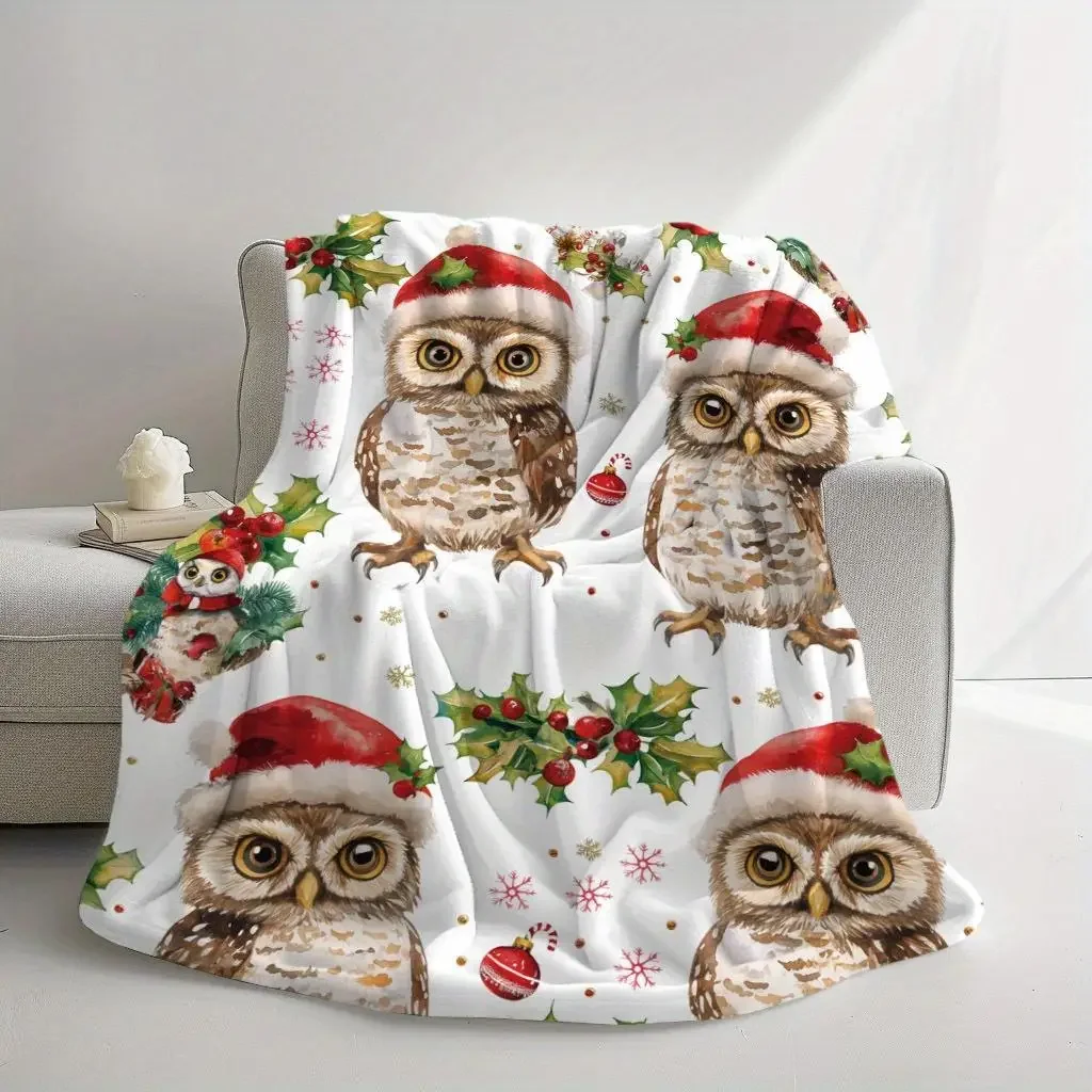 Christmas Owl Blanket Soft Warm Cute Vivid Color Christmas Decoration Sofa Office Dormitory Camping Bedroom Applicable