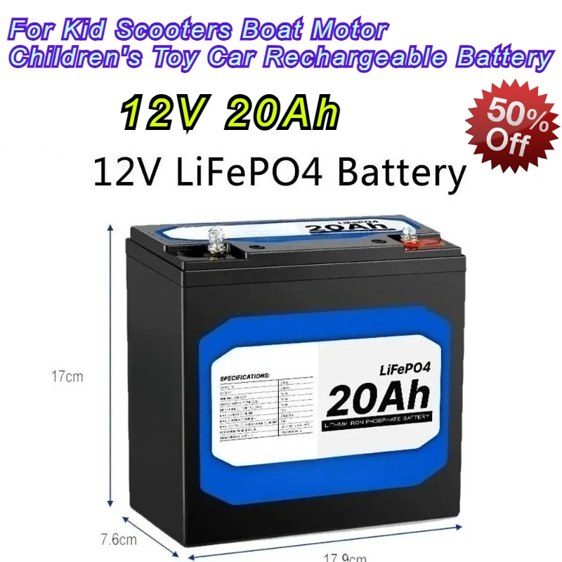 

12V 20000mAh LiFePo4 Battery Lithium Iron Phosphate Rechargeable Battery for Kid Scooters Boat Motor Children's Toy Car Portable