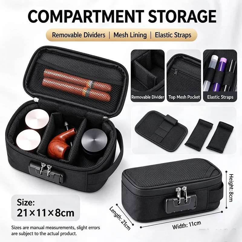Smell Proof Bag with Combination Lock, Portable Odor Resistant Storage Case with Detachable Dividers for Smoking Accessories