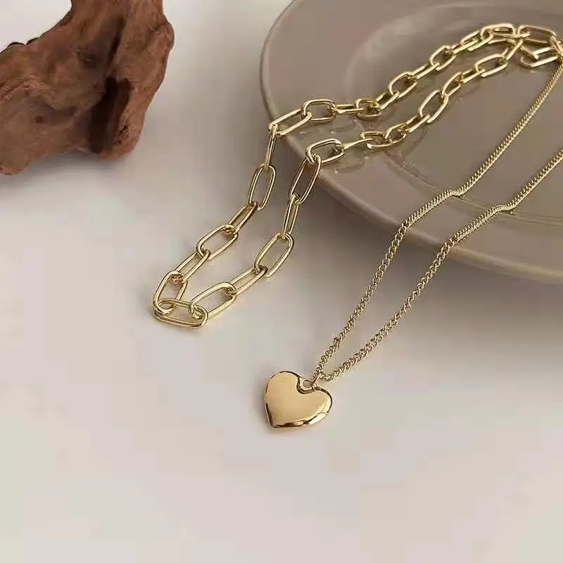 قلادات ذهبية على شكل قلب للنساء - سلسلة قابلة للتعديل - إكسسوار سترة من الفولاذ المقاوم للصدأ على شكل قلب مزدوج الطبقات #5