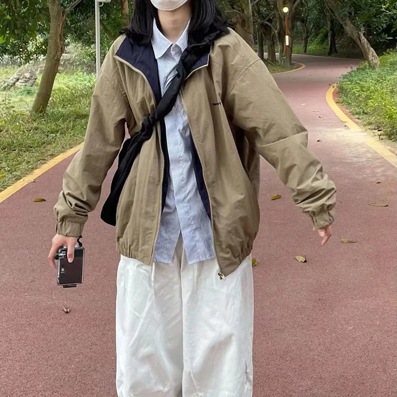 Chaquetas Bomber Harajuku que combinan con todo para mujer, ropa de calle de Hip Hop, abrigo de gran tamaño con cremallera, uniforme de béisbol coreano suelto para estudiantes, prendas de vestir exteriores