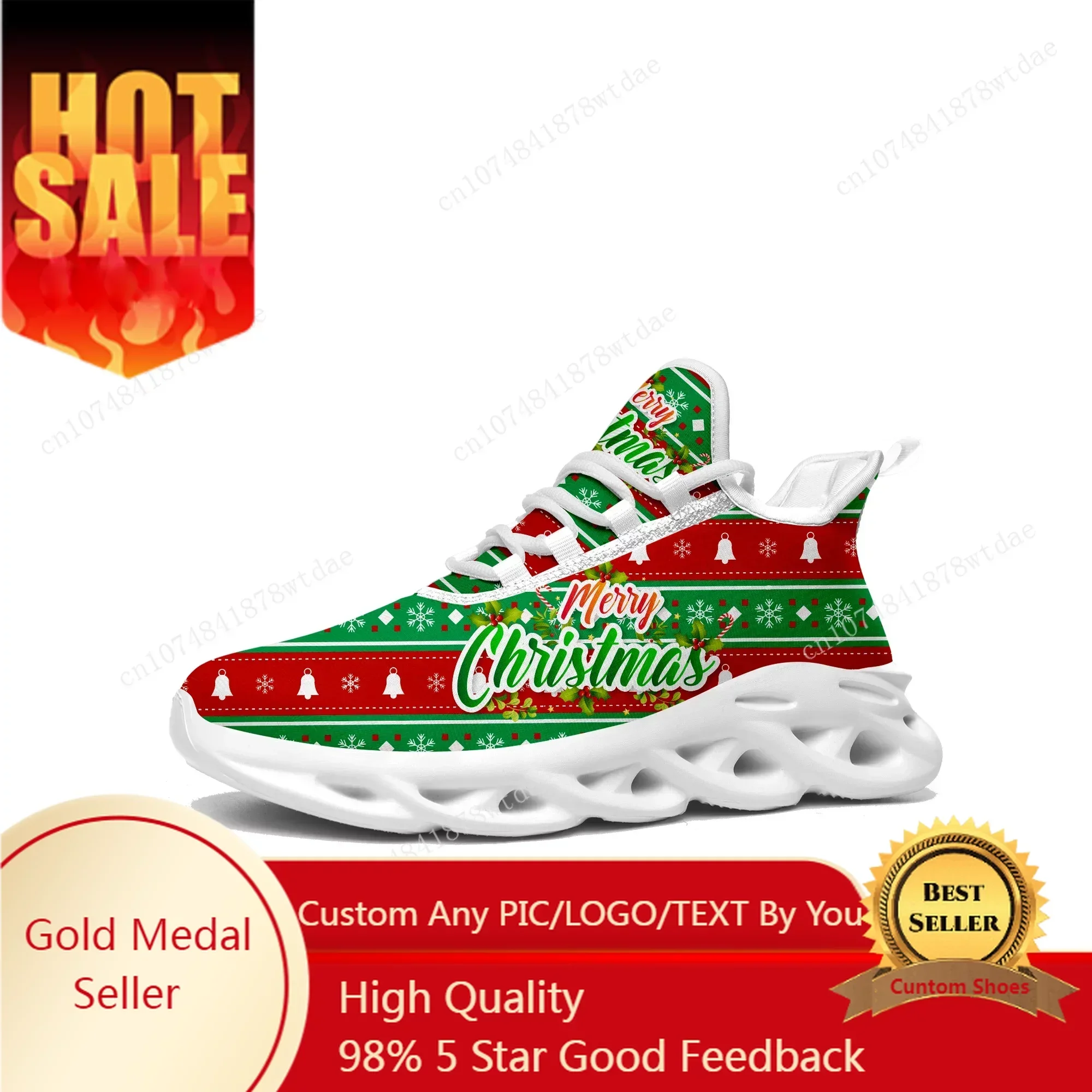 Zapatillas de deporte planas para hombre y mujer, calzado deportivo de malla con cordones, personalizado, dibujos animados, alta calidad, regalo de Feliz Navidad