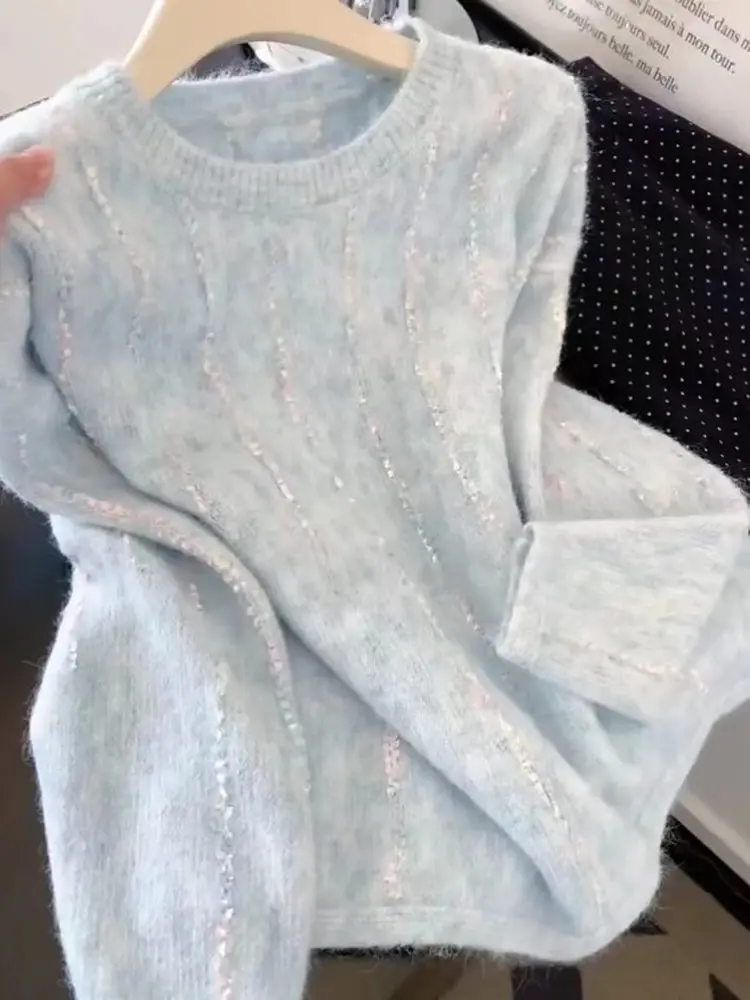 

Soft Cozy Long Sve round Ne Knitted Sweater Women's Autumn Winter Lazy Sle Sweet New Slimming Faionable Top Trendy