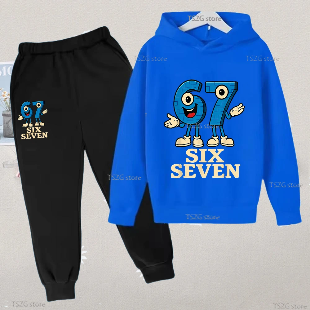 Children Hoodies Set Cartoon 67 Six Seven Italian Brainrot Digit Print Autumn Girls Boys Comfortable Pantsuit Leisure Sportsuit