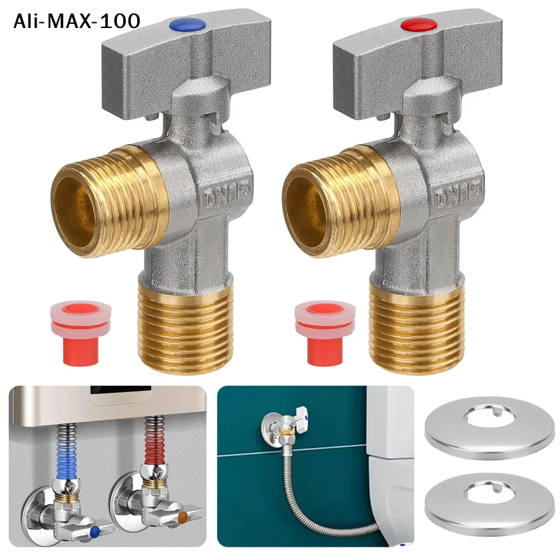 

【Au】2Pcs Brass Hot Cold Water Inlet Ball Valve G1/2" Bathroom Kitchen Sink Stop Valve Toilet Connection Water Pressure Regulator