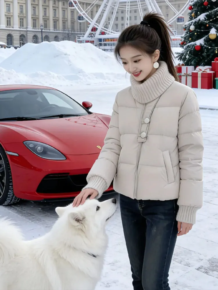 

Хлопковая кофта с вязаным высоким воротником на пуговицах, повседневная, для зимы 2026, новинка, в корейском стиле