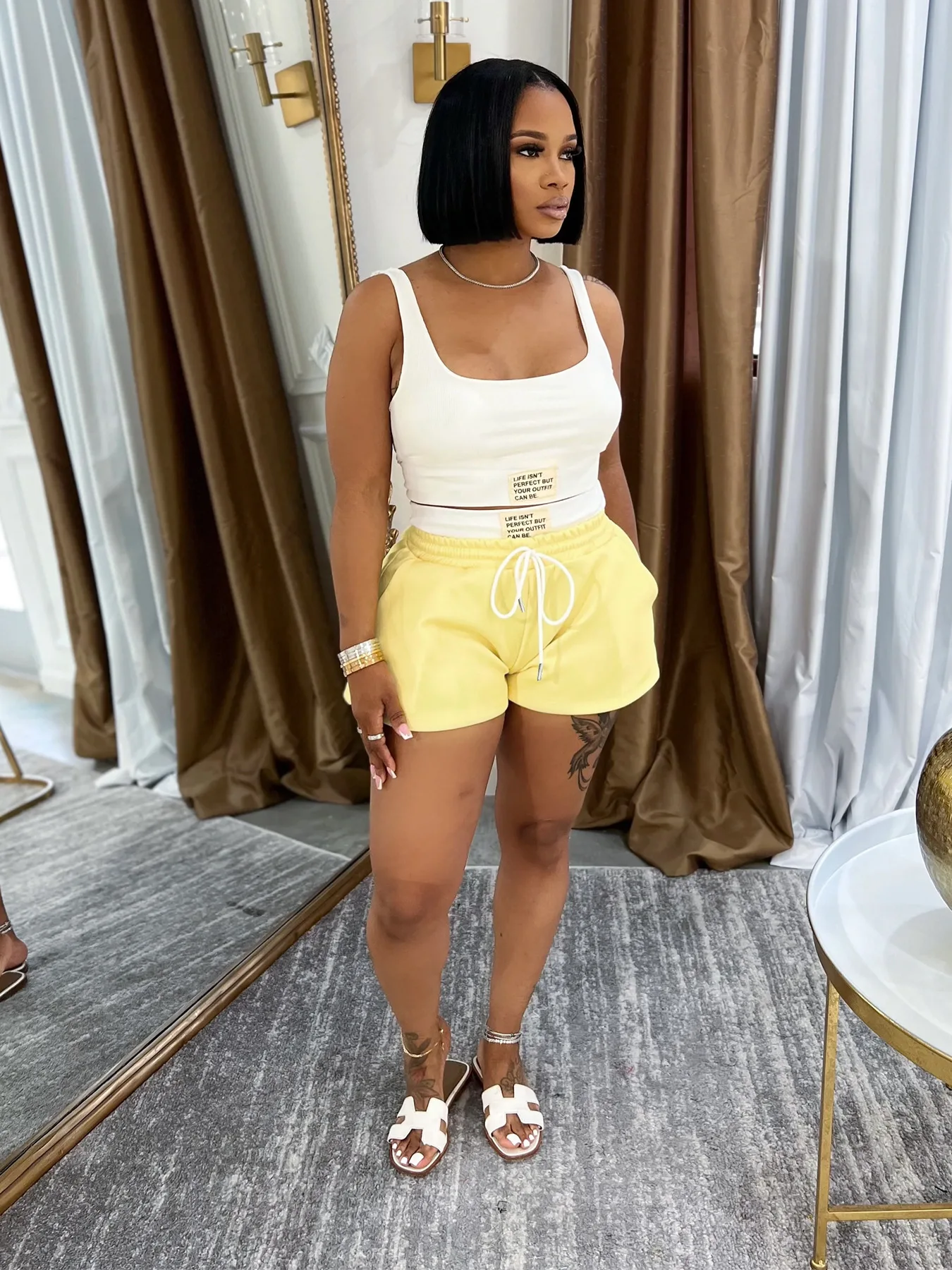 

Summer Fashion Solid Color Two Piece Set Women Sexy Square Neck Sleeveless Short Vest Shorts Casual Two Piece Set