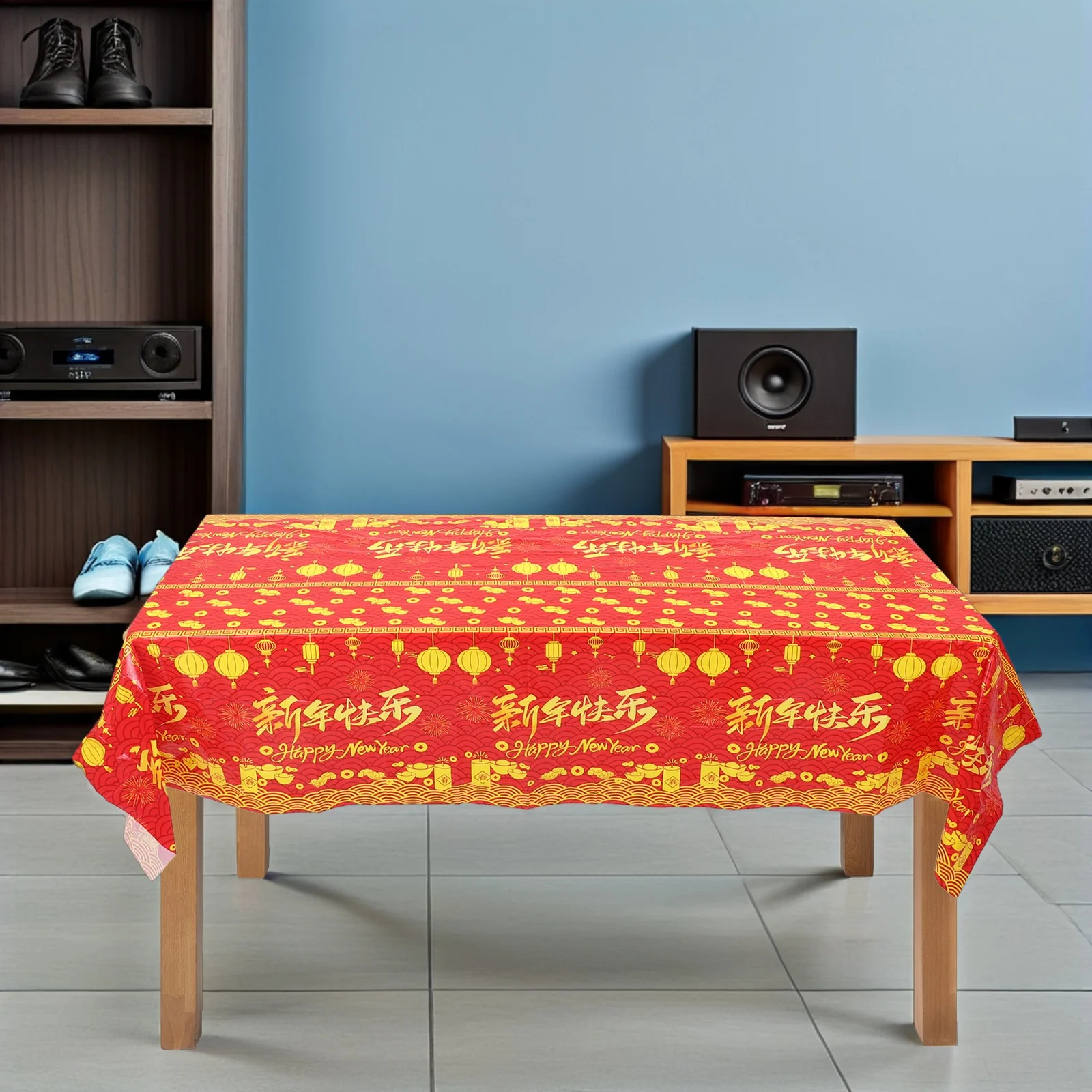 

2Pcs Chinese New Year Tablecloth 2026 Horse Year Theme Festive Red Rectangular Dining Table Cover for Asian Party Lunar Festival