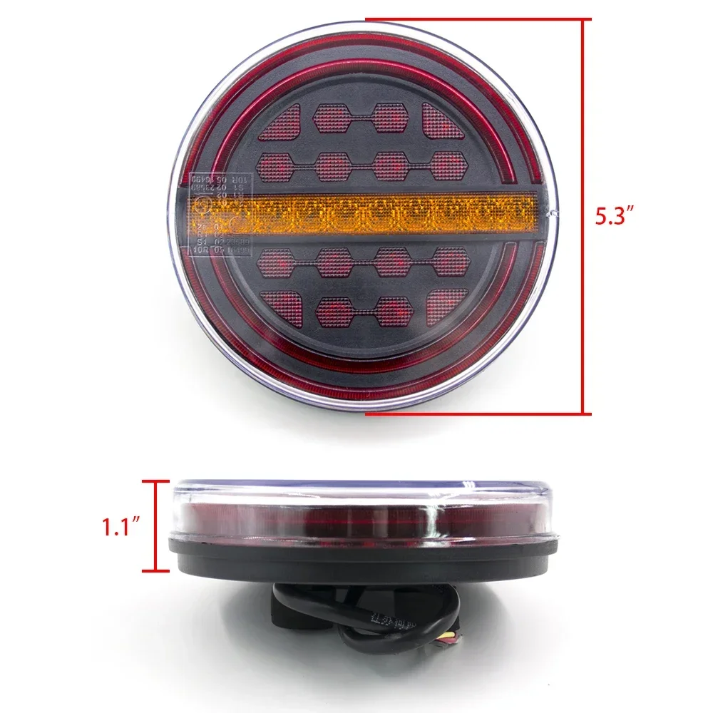 2 uds 5,3 "12V 24V redondo rojo ámbar LED luz trasera de remolque freno DRL flujo lámpara de señal de giro coche camión autobús furgonetas barco caravana camión