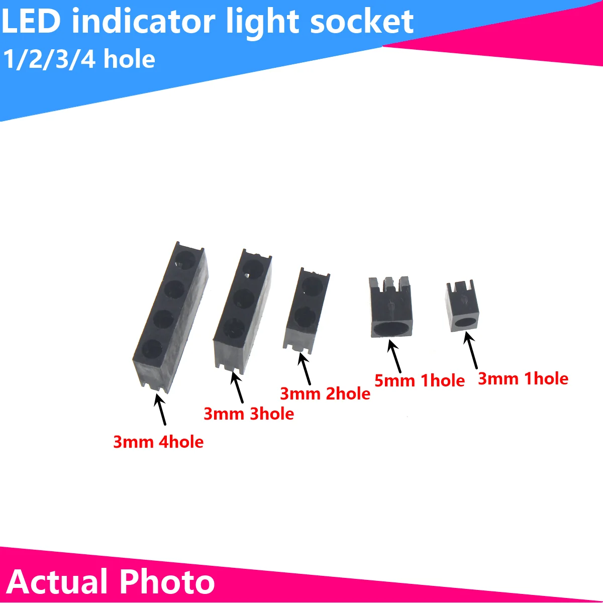 

50/20pcs F3mm LED indicator lamp holder single hole /1/2/3/4 hole LED Black square lamp holder spacing column