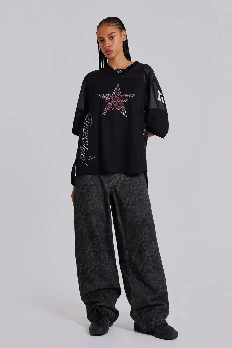 

jaded london charcoal dark grey leopard print jeans vintage loose straight leg pants