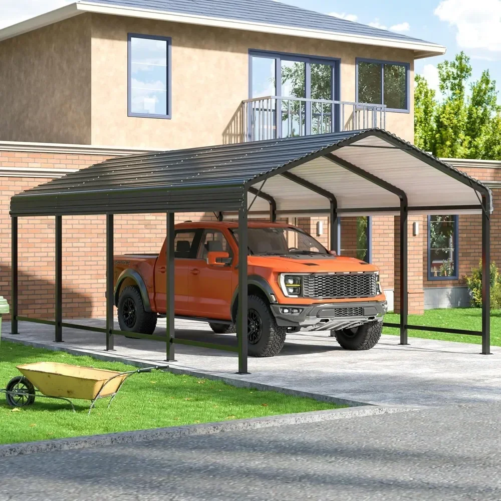 12x20 FT Carport with Enhanced Base Outdoor Heavy Duty Garage Galvanized Car Shelter for Pickup, Boat, Car and Tractors