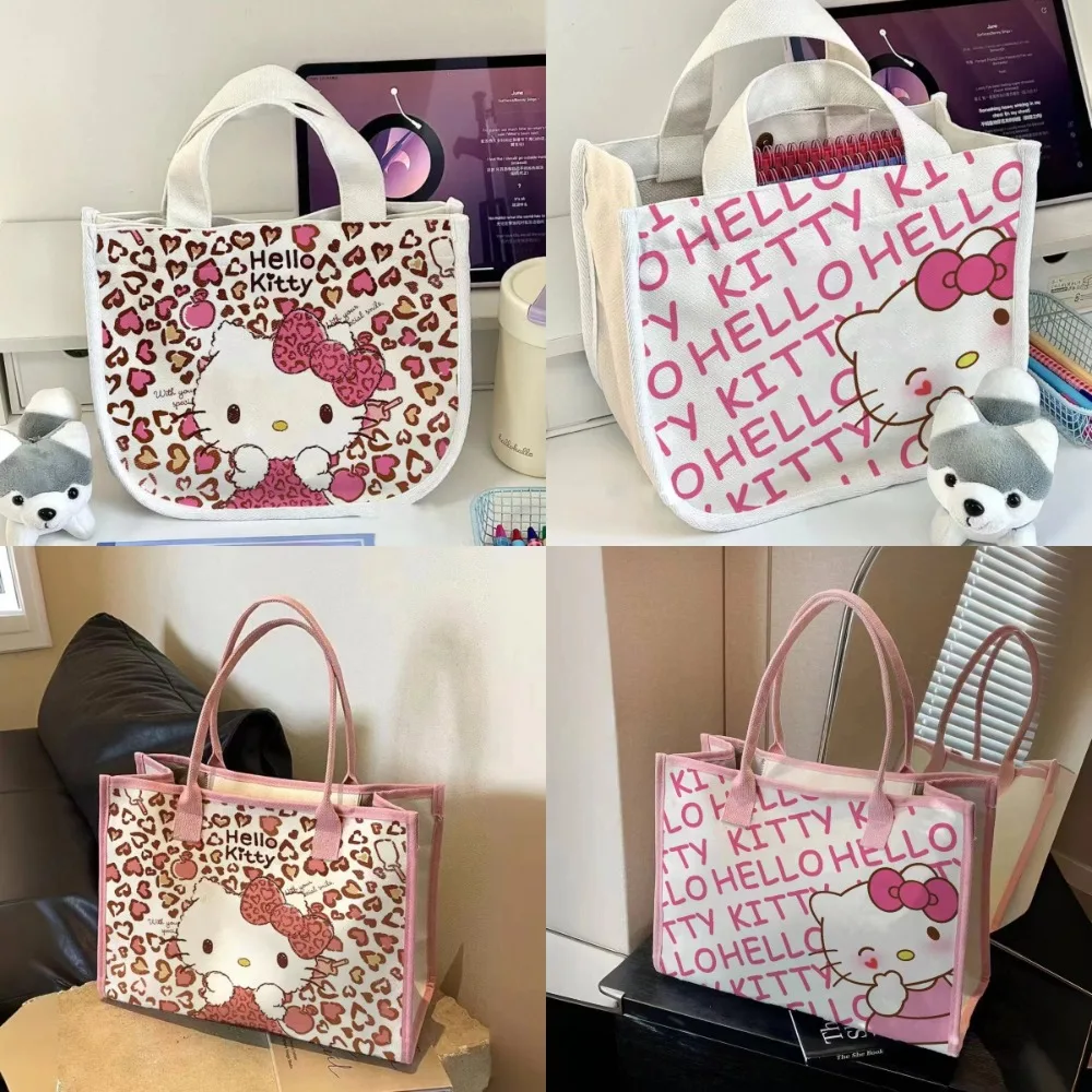 

Kawaii Hello Kitty Anime Peripheral Cartoon Single Shoulder Bag Shopping Bag Book Storage Bag Student Accessory Holiday Gift