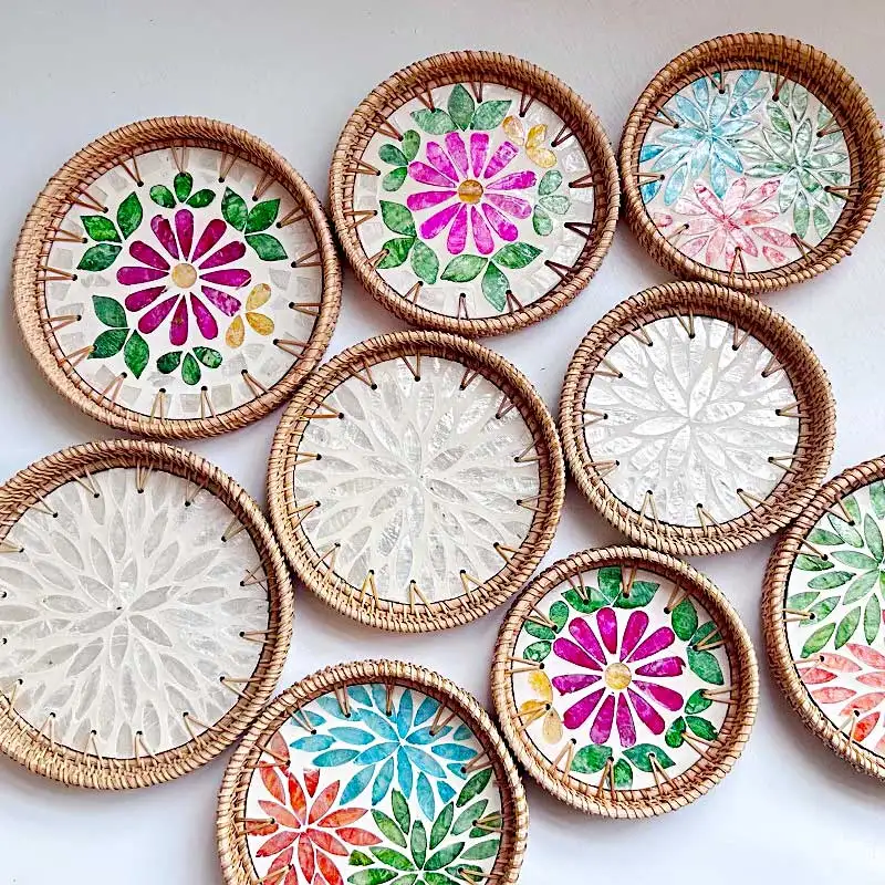 

Handmade Color Rattan Shell Storage Home Living Room Light Luxury Round Shell Picnic Fruit Plate Restaurant Sweets Advanced Tray