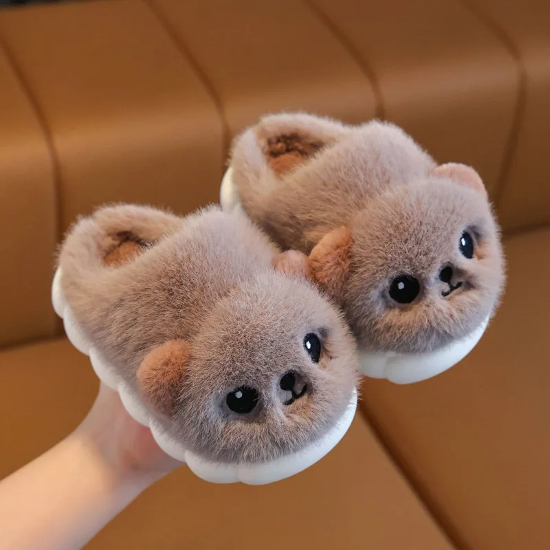 New Cute Panda Children Slippers Winter Cartoon Plush Warm Baby Boys Girls Slippers Soft Bottom Toddler Kids Indoor Shoes