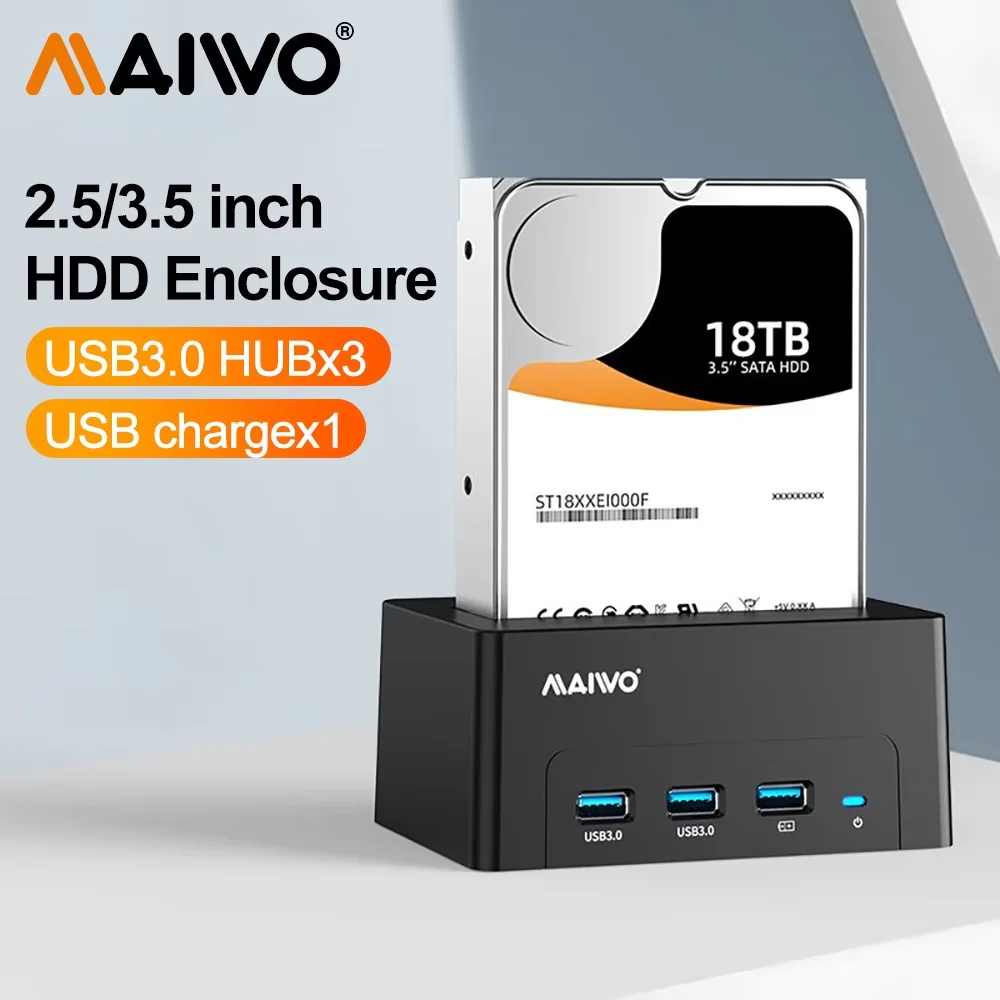 

MAIWO 3.5'' HDD Case USB to SATA Docking Station for 2.5 / 3.5 SATA HDD SSD with 2 USB 3.0 Ports 1 Fast Charge Port HDD Case