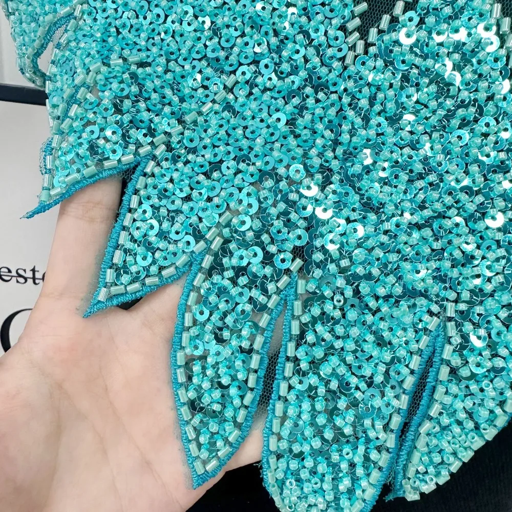 Embroidery Lace Frontal Rhinestone Applique Heavy Duty Removable Fabric Sticker Luxury DIY Decoration Sequins Beaded Cloth Patch