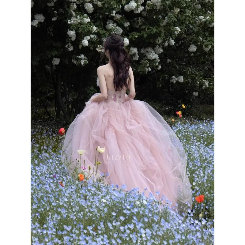 Fairy Blush Pink Wedding Dresses Off Shoulder Tulle A-Line Photos Shoot Dresses Bridal Dress Elegant Prom Gowns Customized 2025