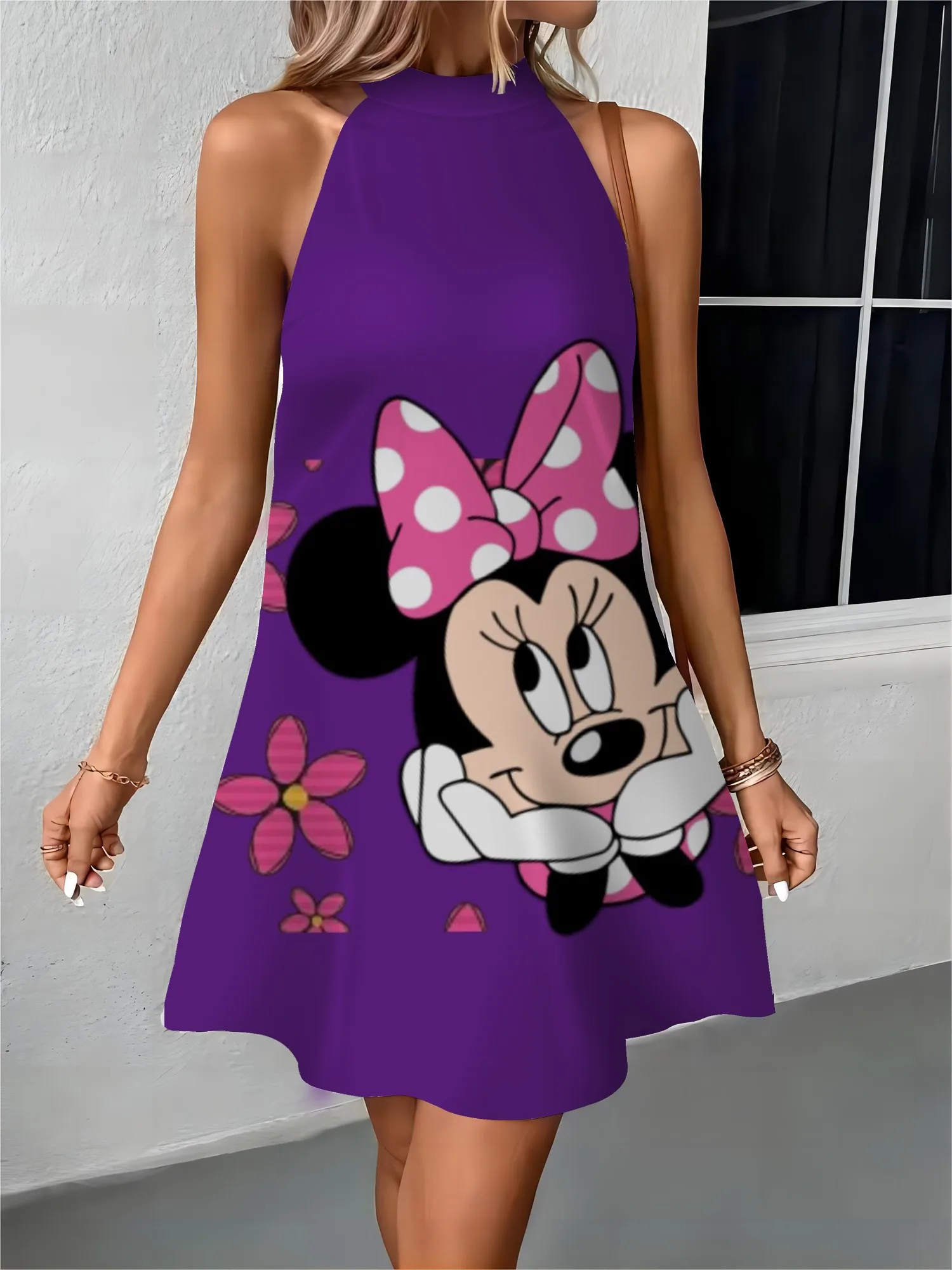 

Elegant Dresses for Women Apron Female Dress Minnie Mouse Mickey Off Shoulder Bow Knot Disney Womens Fashion Summer 2024 Party