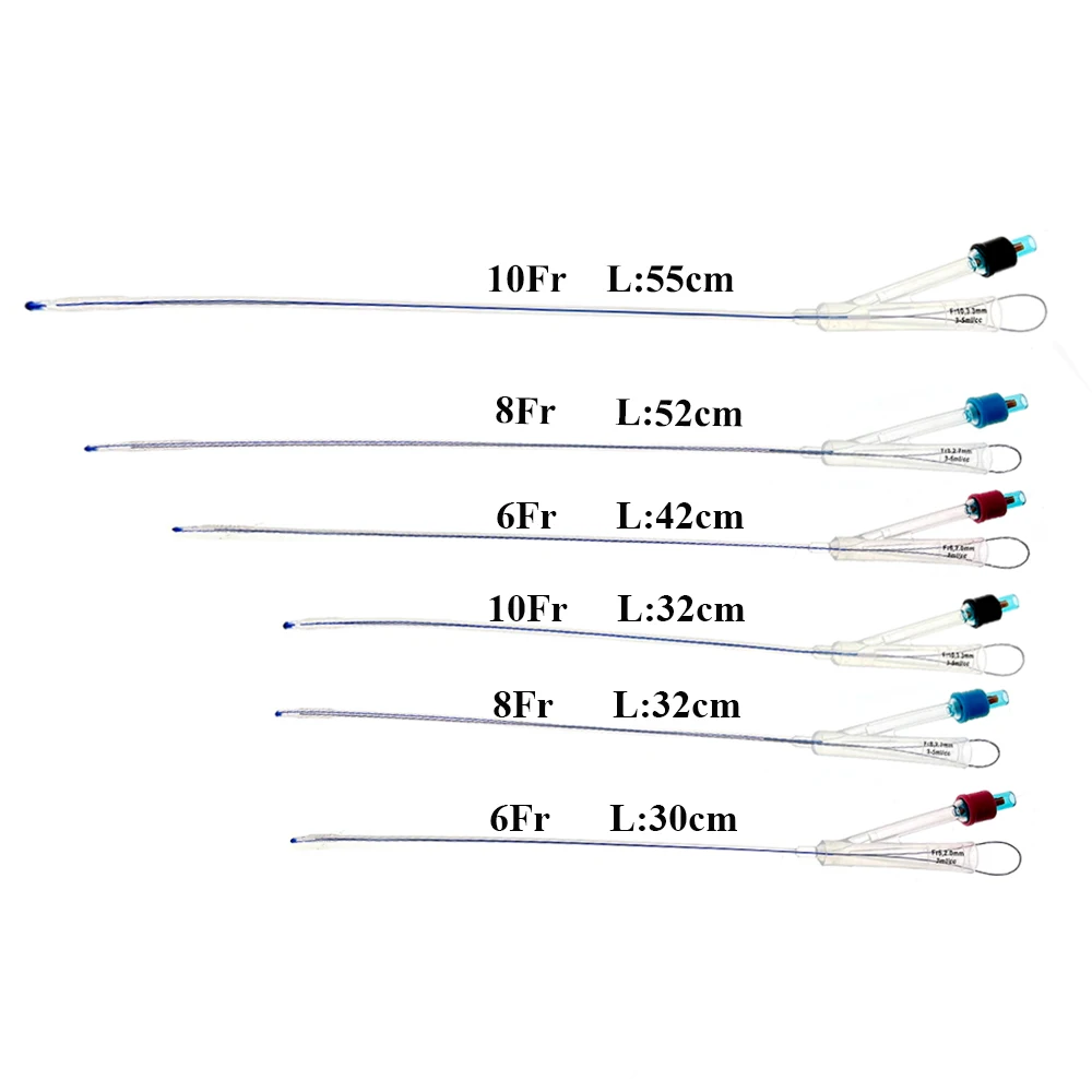 12PCS Pet Canine Dog Indwelling Urinary Catheters Silicone Foley 2 Ways SS Stylet Probe Self-retaining With Balloon Clinic Tool