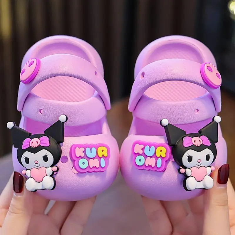 Anime Sanrio Kuromi Kids Soft-Soled Clogs Cartoon Indoor Anti-Slip Slippers Kawaii Wear-Resistant Breathable Sandals Girl Gift