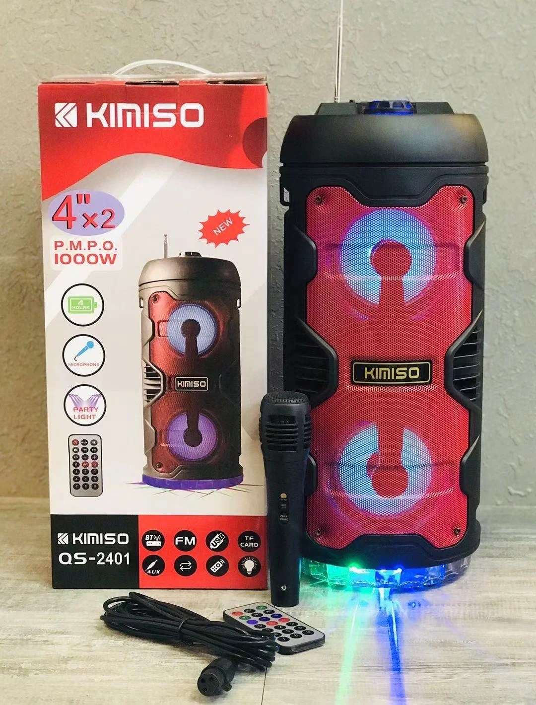 KIMISO QS2401 Alto-falante portátil externo de 2x4 polegadas Alto-falante para DJ com luz LED