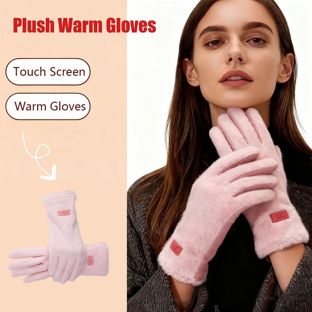 Elegante Winter-Handschuhe aus Wildleder für Damen, Kunstnerzfell, warme und hautfreundliche Touchscreen-Handschuhe, süße und weiche Pendelhandschuhe